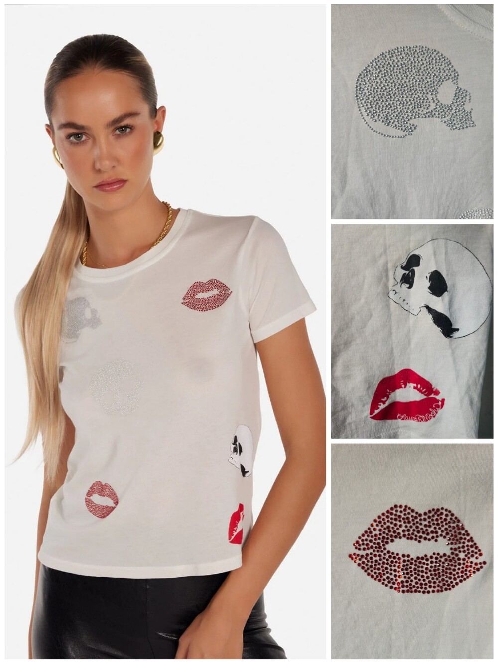 Lauren Moshi Stud Skulls And Lips Ursula tee